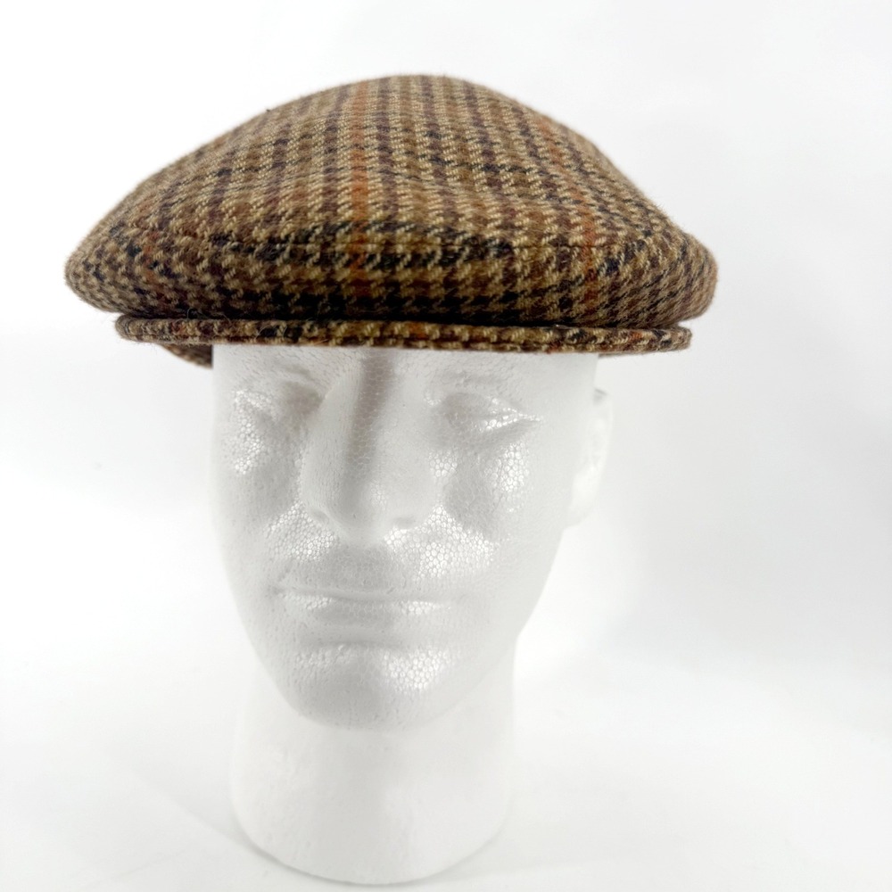Bailey of Hollywood Flat Cap Mens Large Brown Houndstooth Italy Ivy Hat Newsboys - Picture 2 of 8